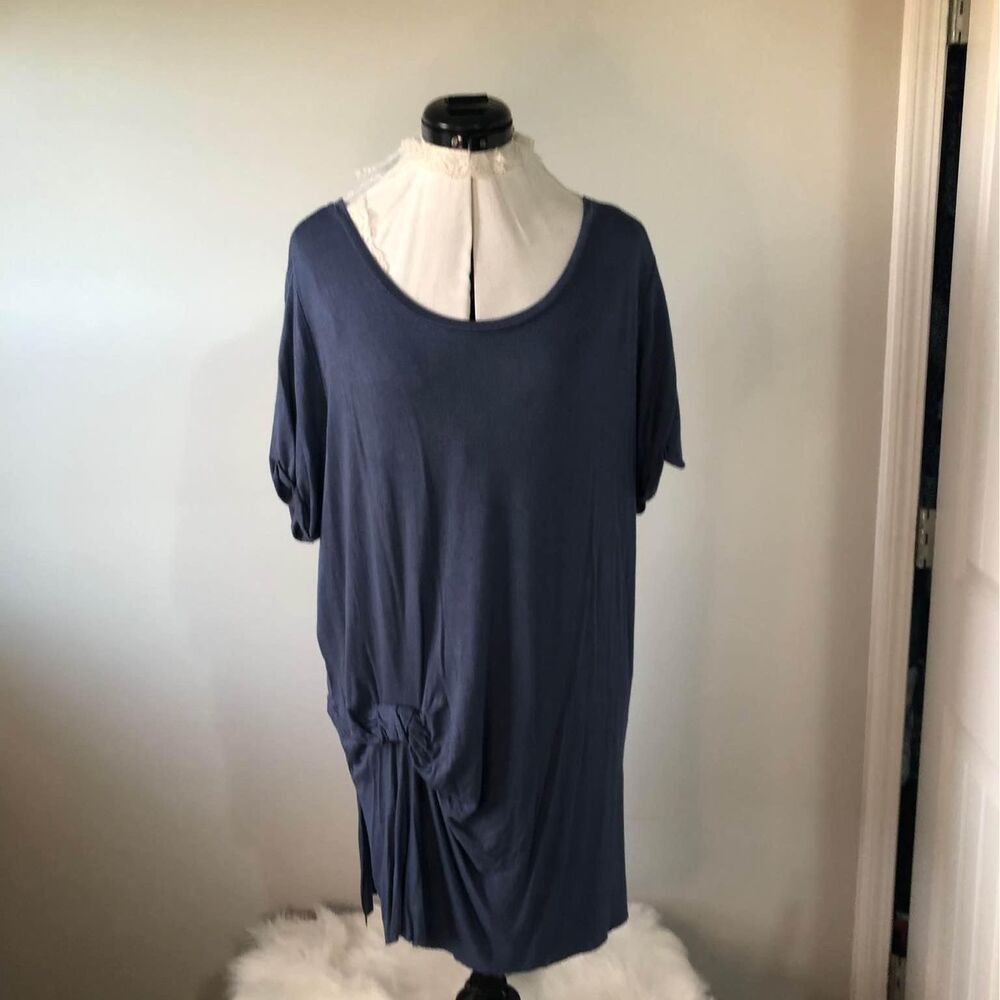 Large Hannah Womens Short Sleeve Tunic Dress blue tapered side C5889
